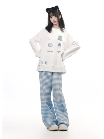 Puppy Patch Long Sleeve Top With Gingham Pants PIN0029