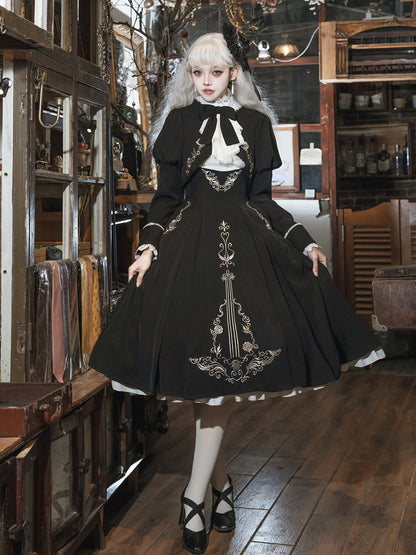 Gothic Violin Embroidered Suspender Dress Set YOU0231