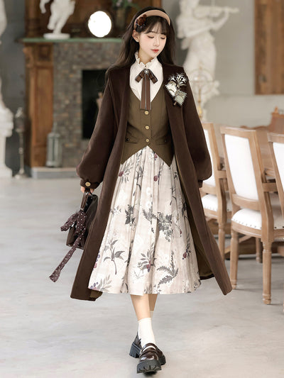 Vintage Floral Skirt Coat And Vest Set YOU0324