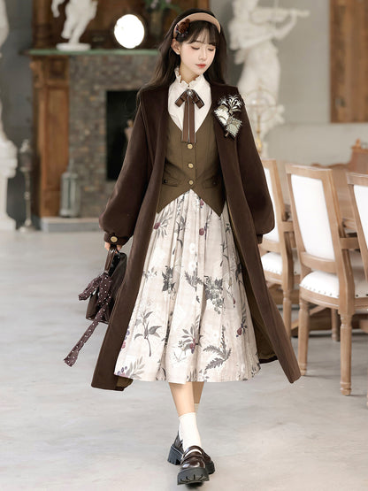 Vintage Floral Skirt Coat And Vest Set YOU0324