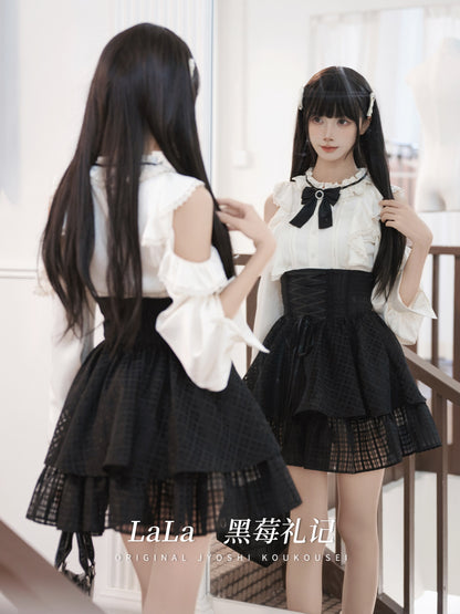 Off Shoulder Bow Blouse With Corset Tiered Skirt LAL0164