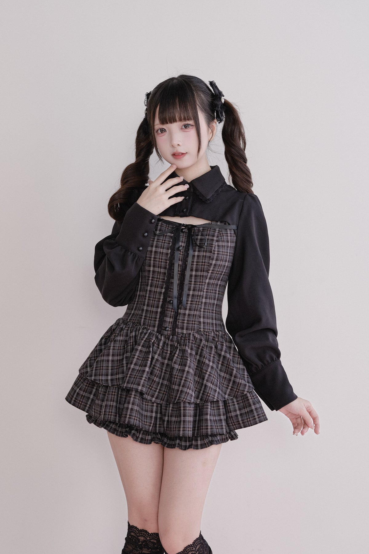 Plaid Shirt Layered Mini Dress NOG0026