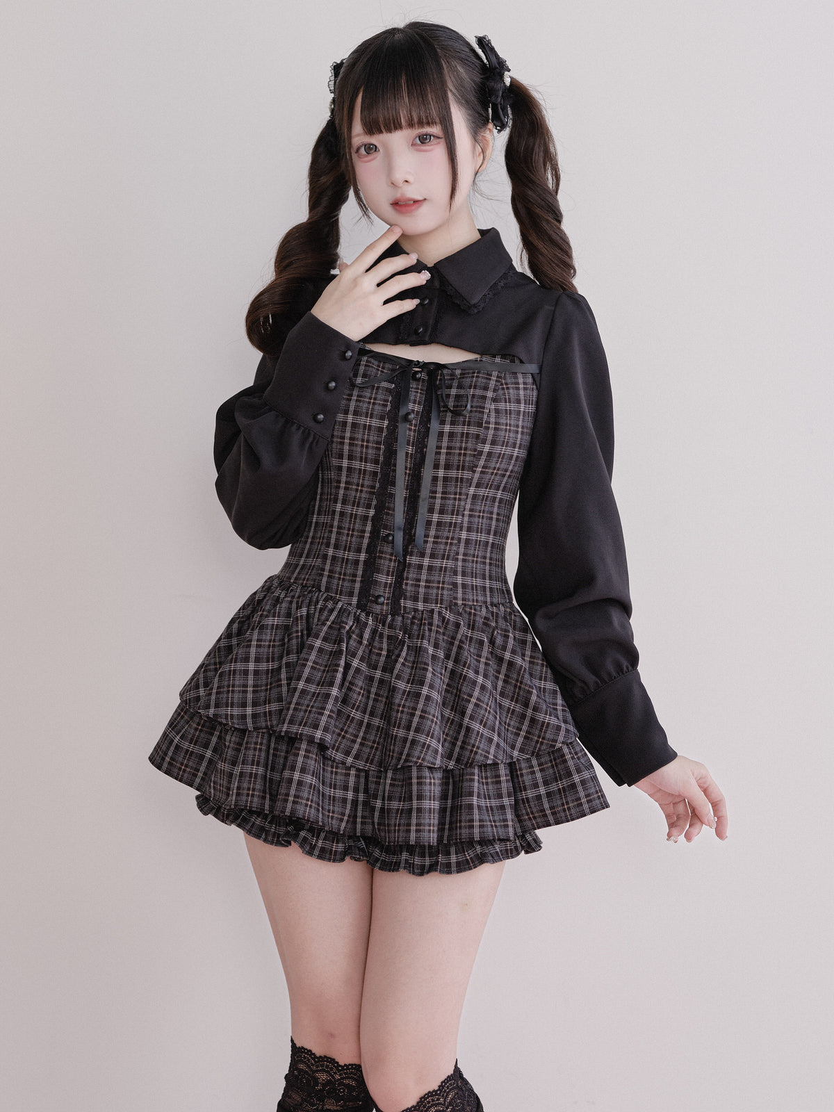 Plaid Shirt Layered Mini Dress NOG0026