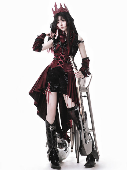 Red Black Gothic Lace-Up Corset Dress YOU0292