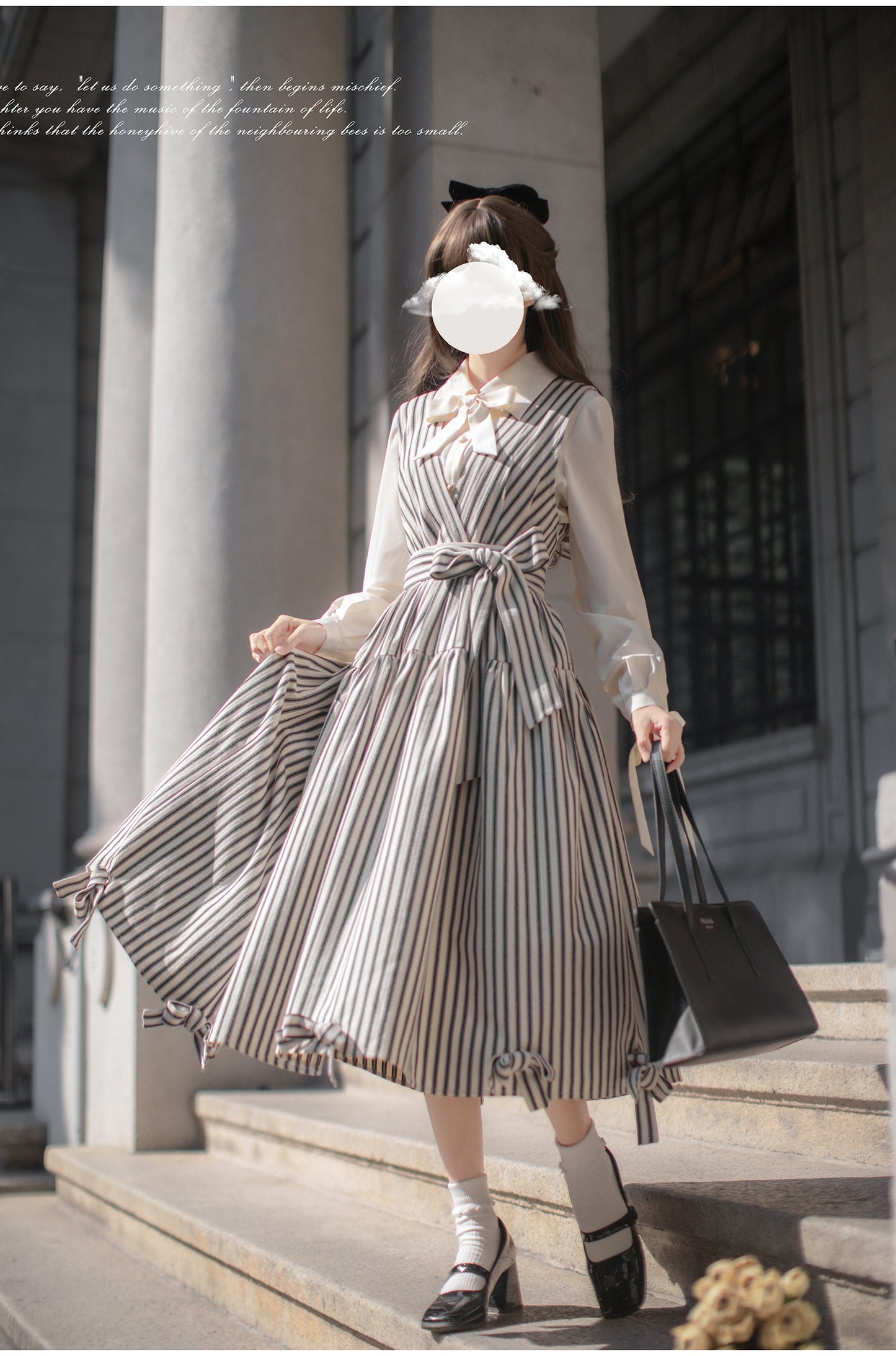 Elegant Retro Stripe Dress HUT0019