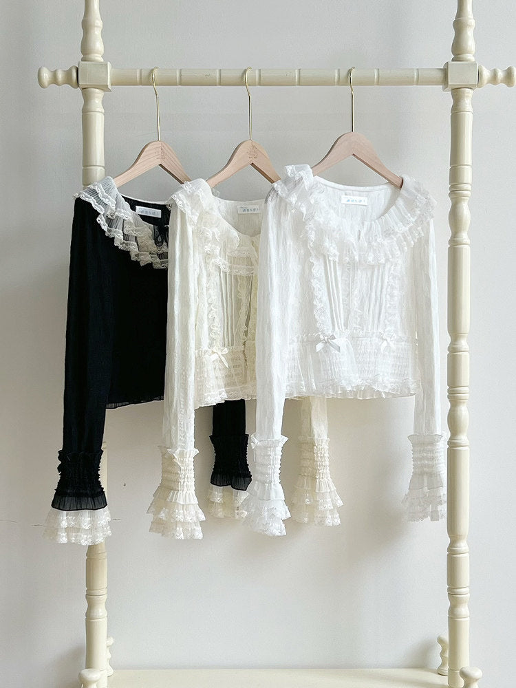 Ruffle Collar Lace Trim Cardigan WIT0300