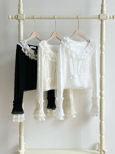Ruffle Collar Lace Trim Cardigan WIT0300