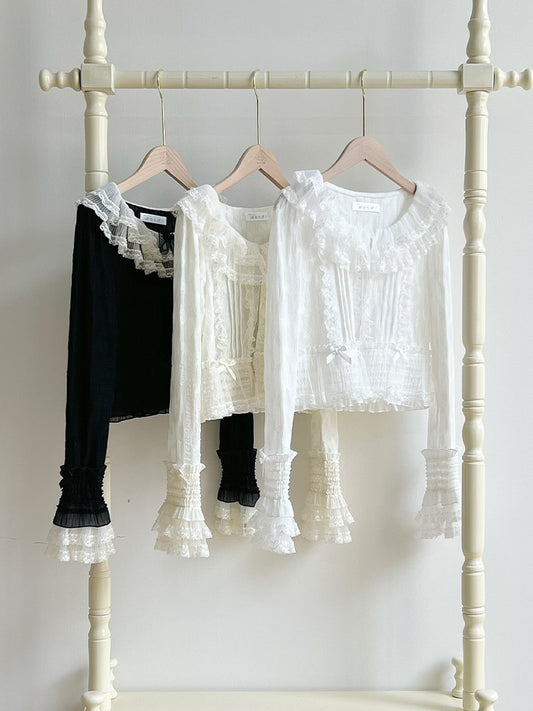 Ruffle Collar Lace Trim Cardigan WIT0300