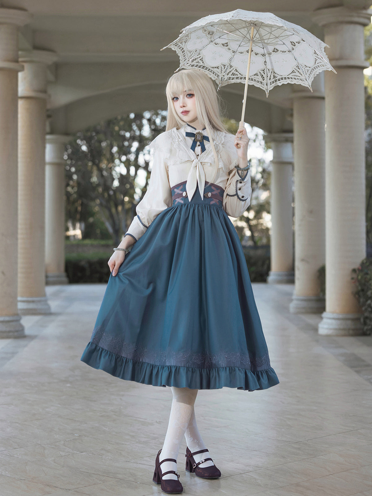 Vintage Elegant Classic Lolita Blouse Skirt Set YOU0243