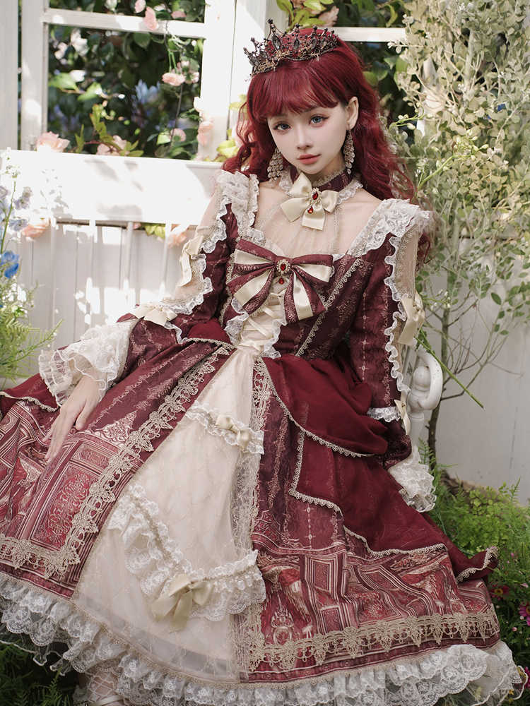 Baroque Palace Style Wine Red Lolita Dress YOU0170