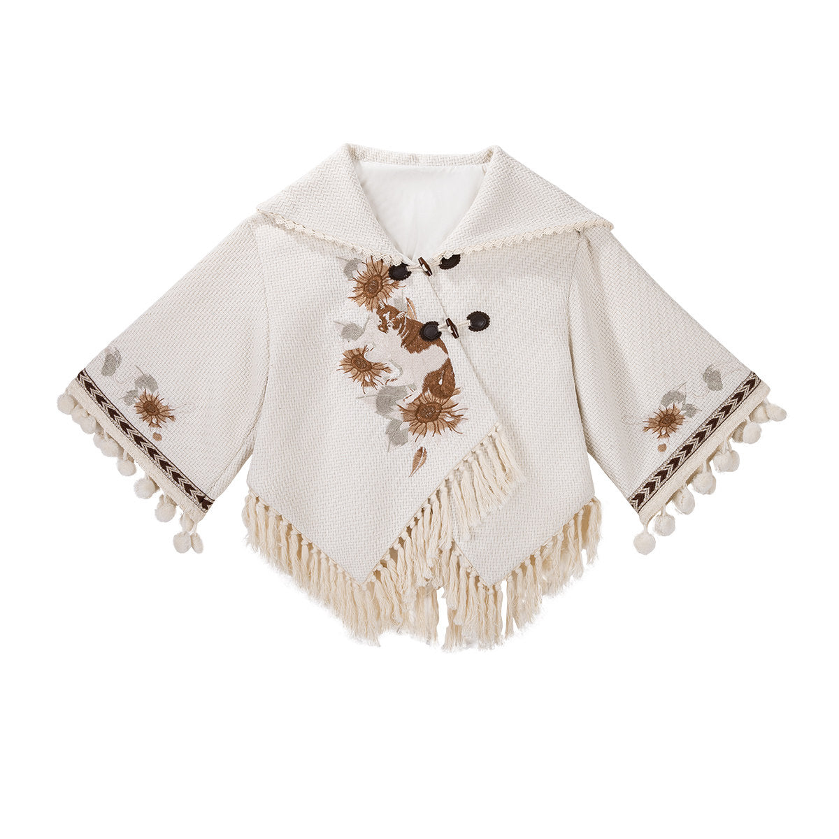 Floral Hooded Fringe Cape And Plaid Skirt Set YOU0256