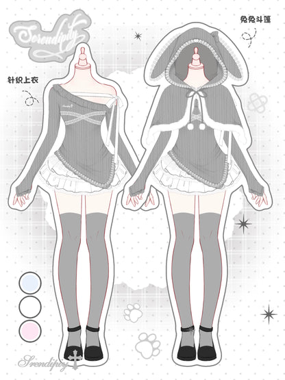 Rabbit Hood Cape And Lace Skirt Set SER0133