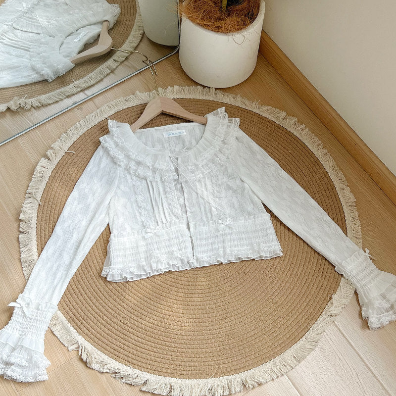 Ruffle Collar Lace Trim Cardigan WIT0300