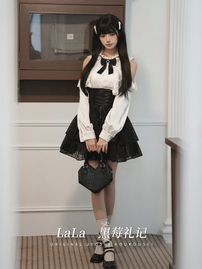 Off Shoulder Bow Blouse With Corset Tiered Skirt LAL0164