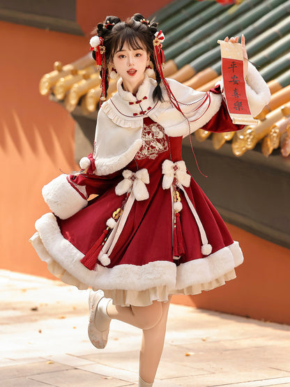 Chinese Style Red Lolita Cape Dress Set YOU0316