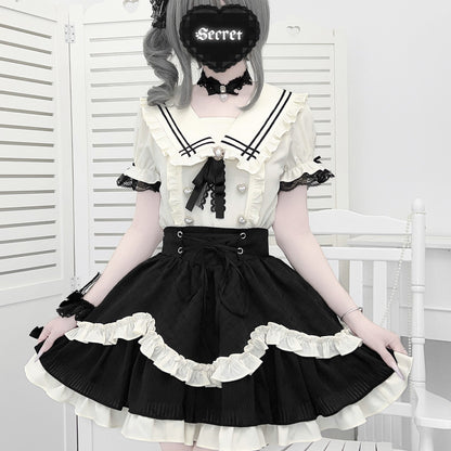 Sailor Collar Ruffle Blouse Skirt Set LAL0250
