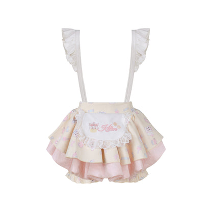 Kitten Embroidered Ruffle Suspender Top SER0166