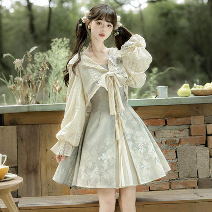 Chinese Style Hooded Top And Floral Dress Set YOU0313
