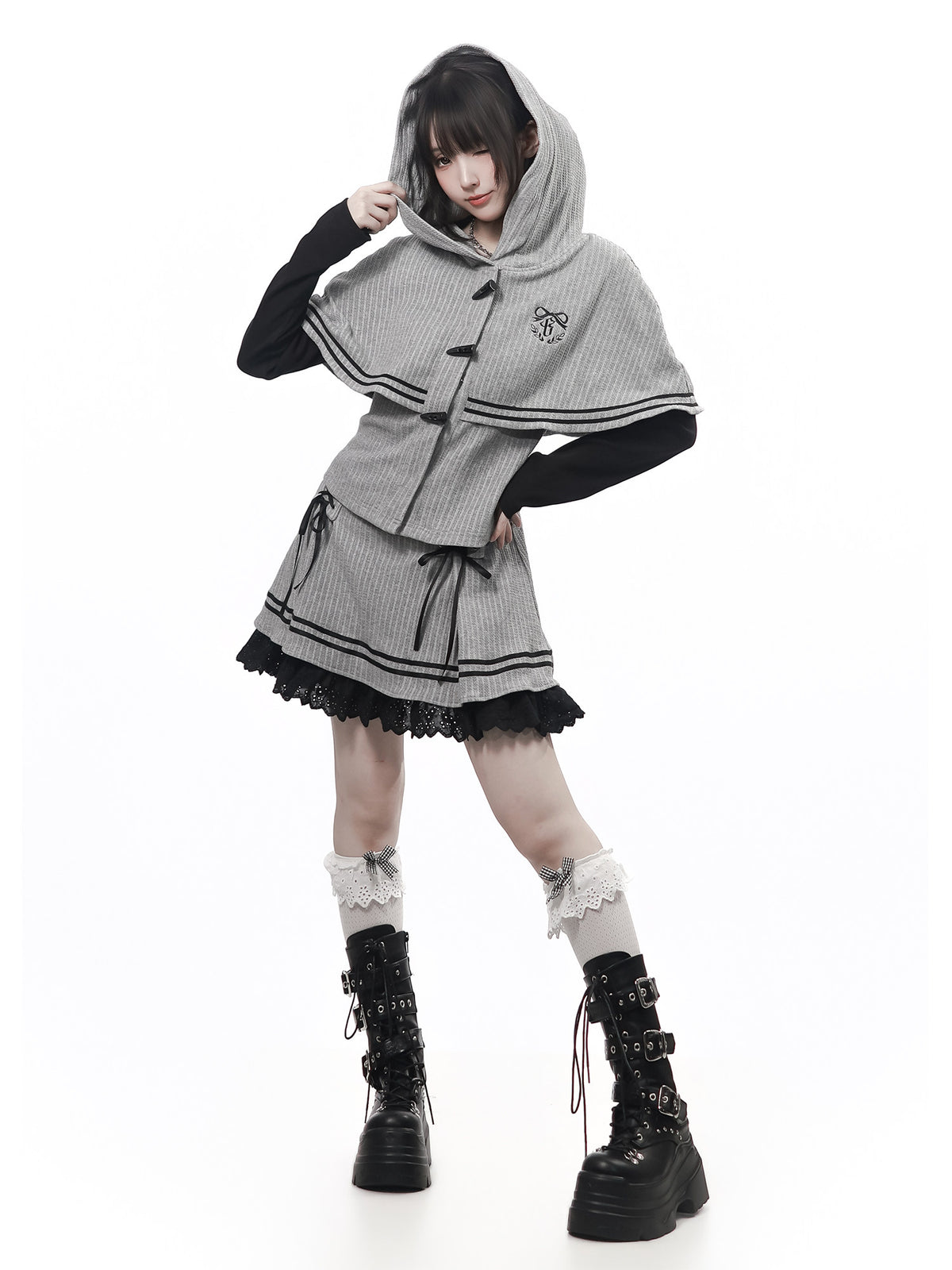 Hooded Cape With Off Shoulder Top PIN0032