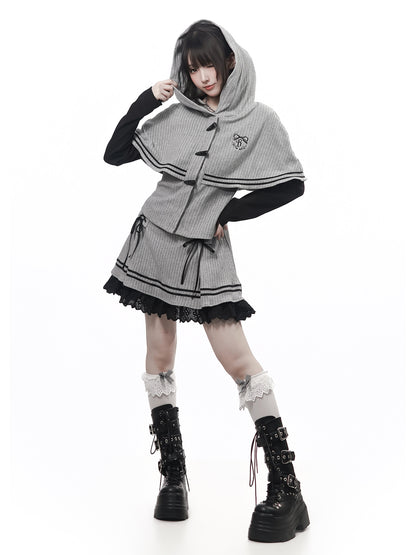 Hooded Cape With Off Shoulder Top PIN0032