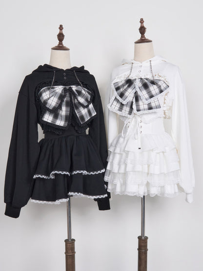 Plaid Bow Bandeau Hoodie Set NOG0039