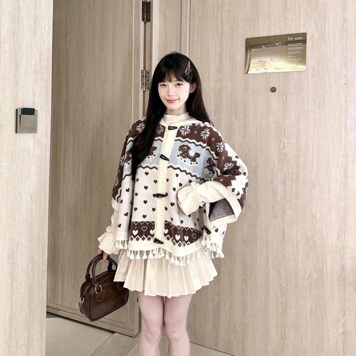 Fair Isle Tassel Knit Cape BEL0018
