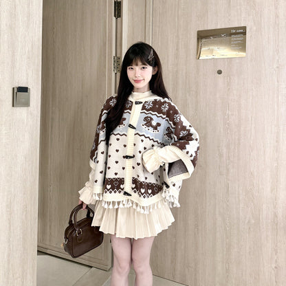 Fair Isle Tassel Knit Cape BEL0018
