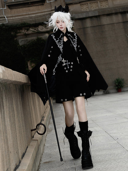 Gothic Cross Embroidered Bat-Wing Cape Set YOU0228