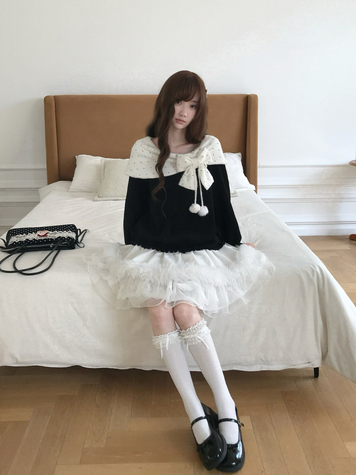 Star Print Bow Collar Knit Sweater LAL0138