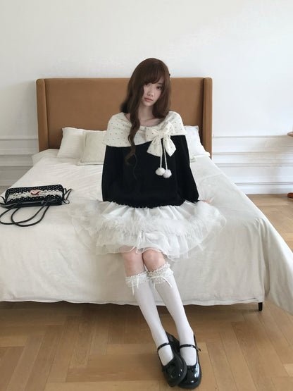 Star Print Bow Collar Knit Sweater LAL0138