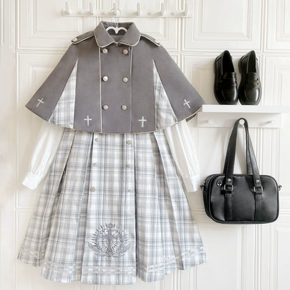 British Style College Check Cape and Dress YOU0150