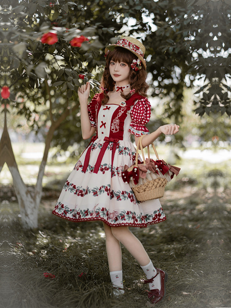 Cherry Bunny Print Ribbon Dress WIT0105