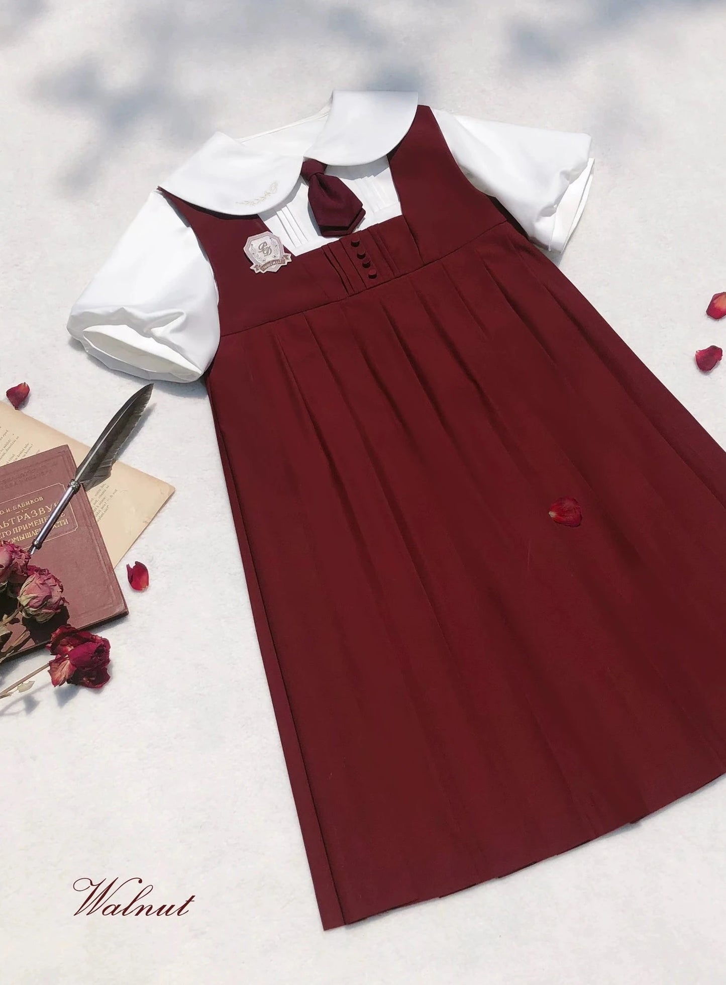 School Style Wine Red Suspender Skirt & Doll White Shirt HUT0069