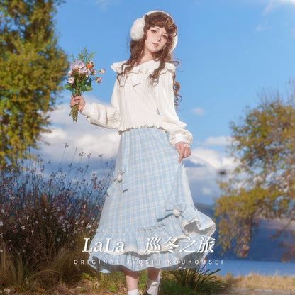 Lace Collar Ribbon Lantern Sleeve Top LAL0161