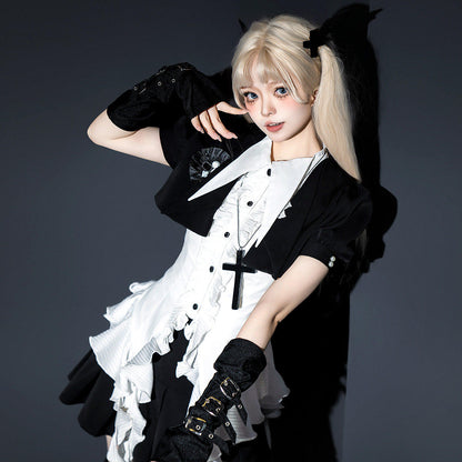 Black White Gothic Lolita Blouse Skirt Set YOU0290