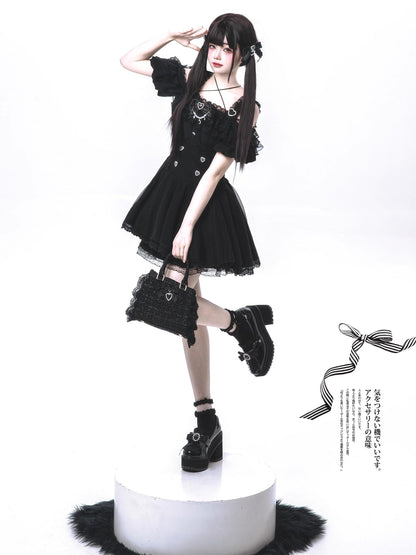 Off-Shoulder Heart Button Gothic Dress HUT0169