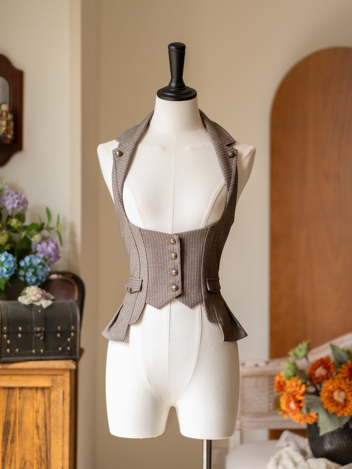 Vintage Pinstripe Corset-Style Vest FOR0076