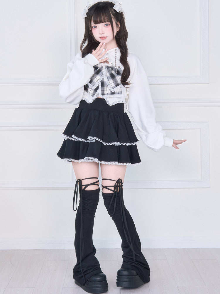 Plaid Bow Bandeau Hoodie Set NOG0039
