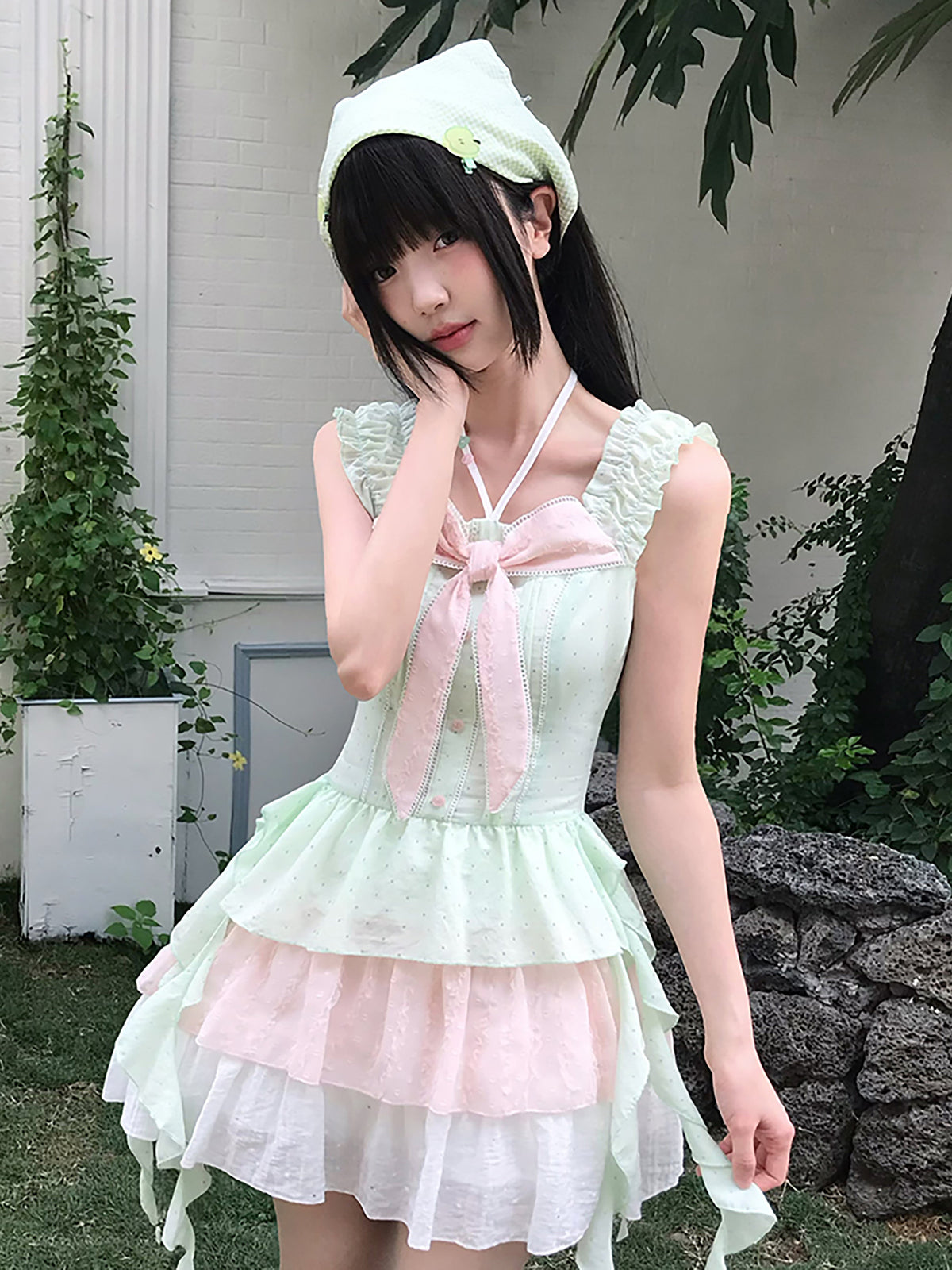 Pastel Ribbon Tiered Ruffle Dress LAL0173