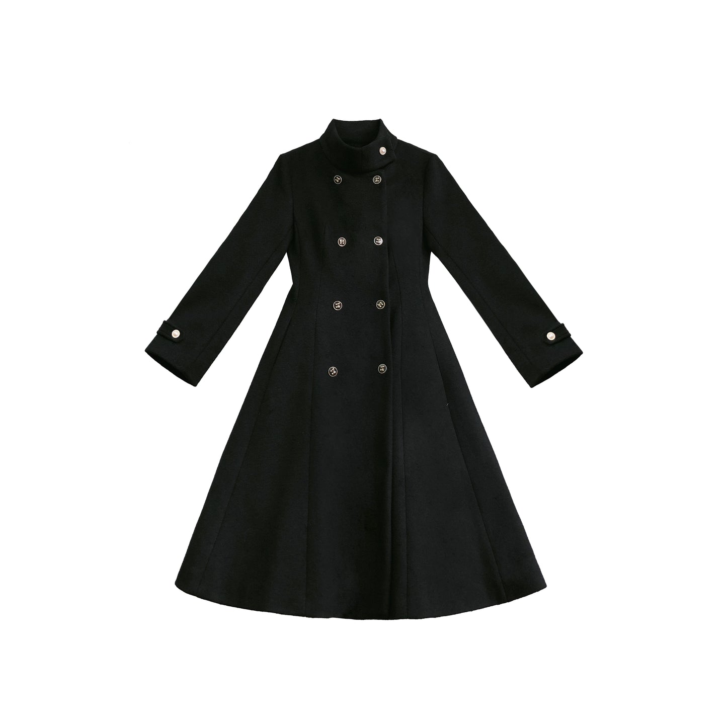 Elegant Double Breasted Black Wool Coat HUT0033