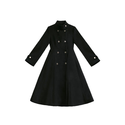 Elegant Double Breasted Black Wool Coat HUT0033