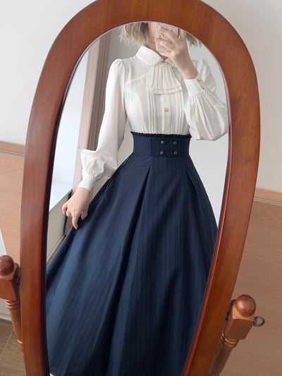 Vintage Pinstripe Pleated Midi Skirt FOR0075