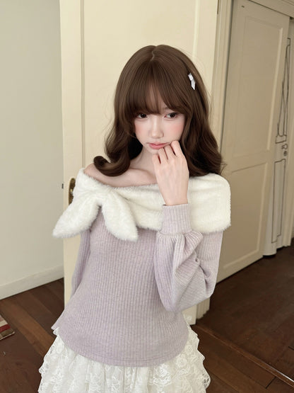 Lilac Bow Off Shoulder Knit Top LAL0148