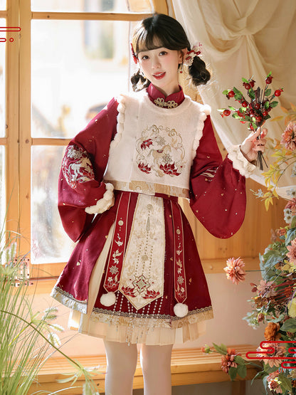 Embroidered Chinese Style Vest And Dress Set YOU0226