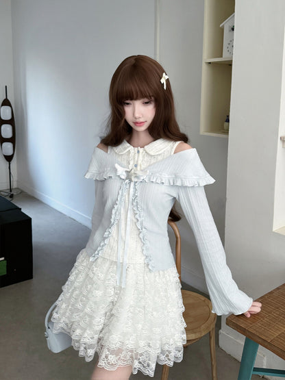 Off Shoulder Ruffle Collar Knit Top LAL0144