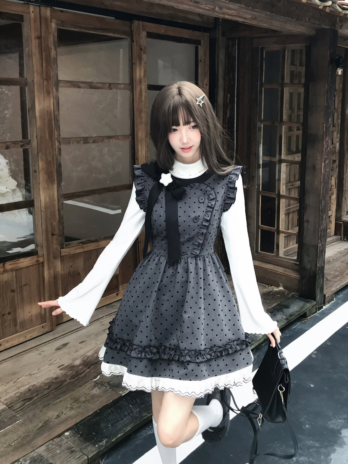 Polka Dot Ruffle Pinafore Dress LAL0234