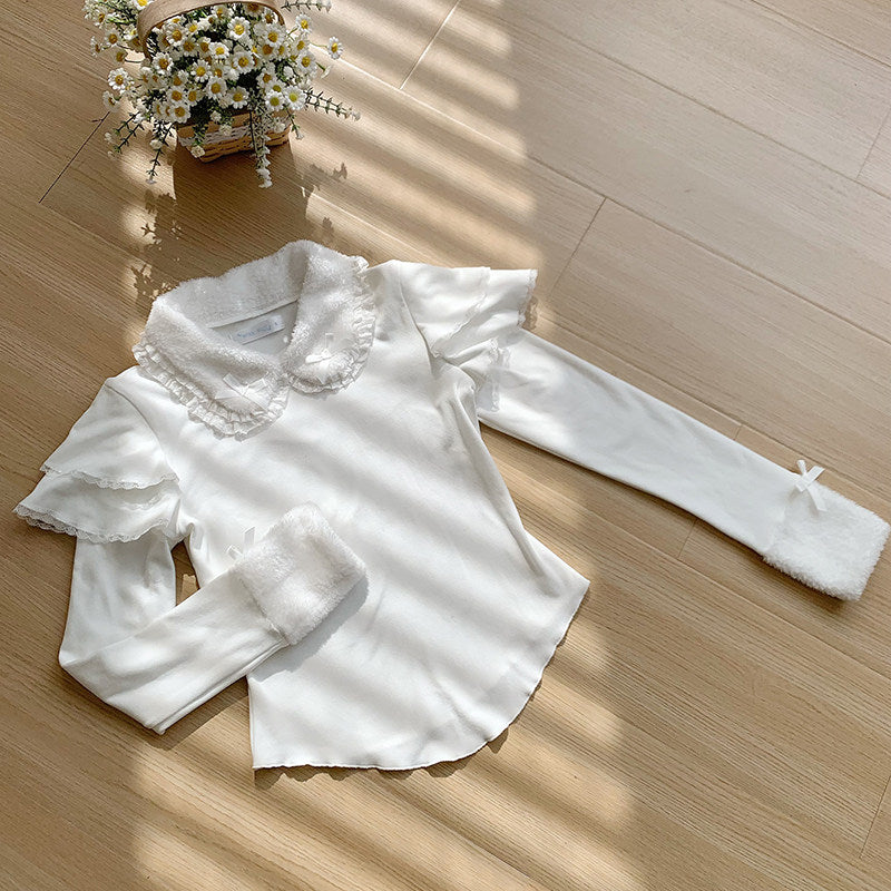 Lace Collar Bow Knit Blouse WIT0297