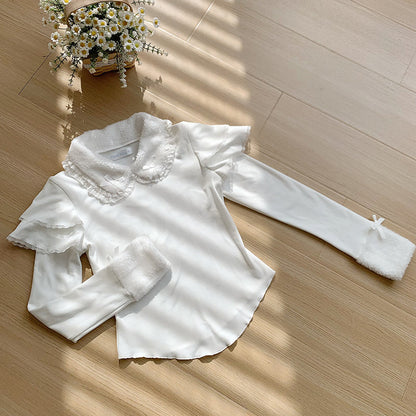 Lace Collar Bow Knit Blouse WIT0297