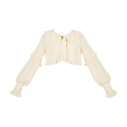Ruffle Collar Cropped Knit Cardigan WIT0298