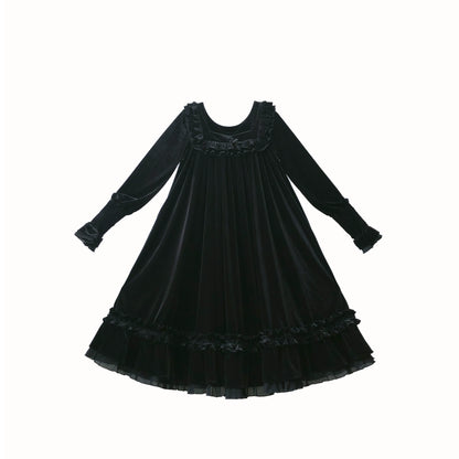 French Square Color Velvet Dress HUT0025